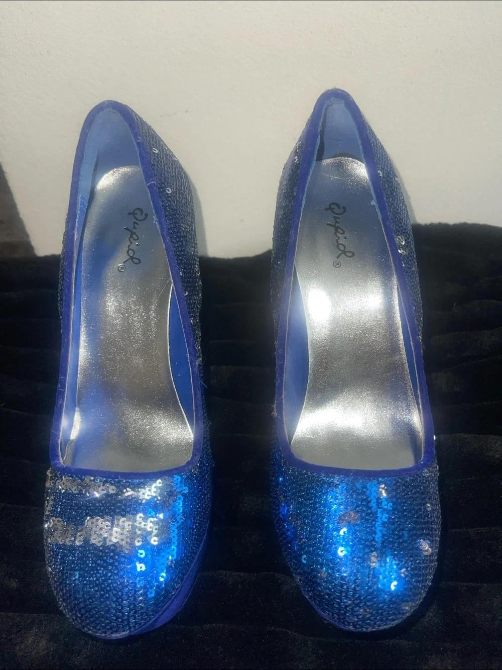 Qupid Royal Blue Sequin Platform Pumps